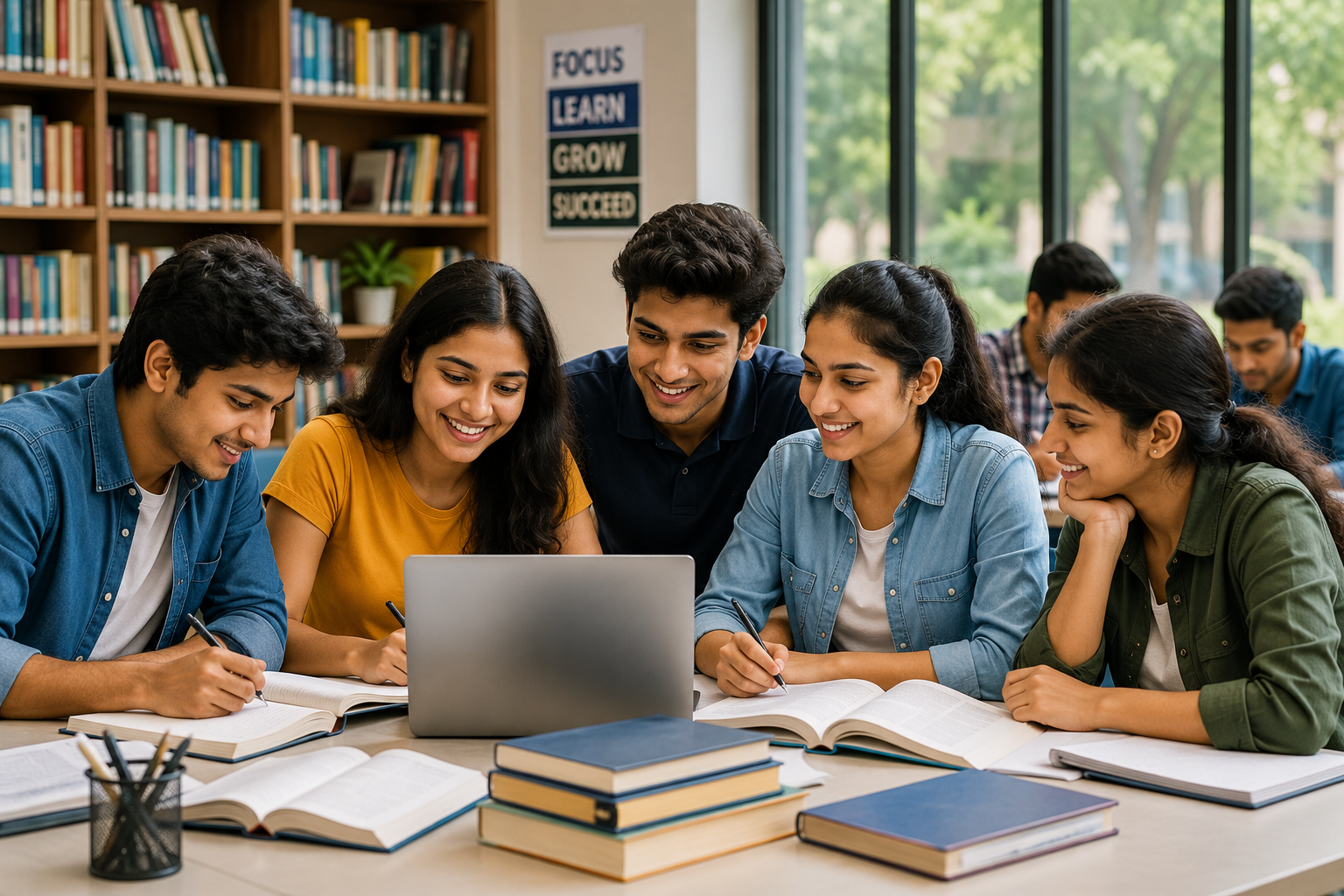 Indian students studying together at Ostrich Institute
